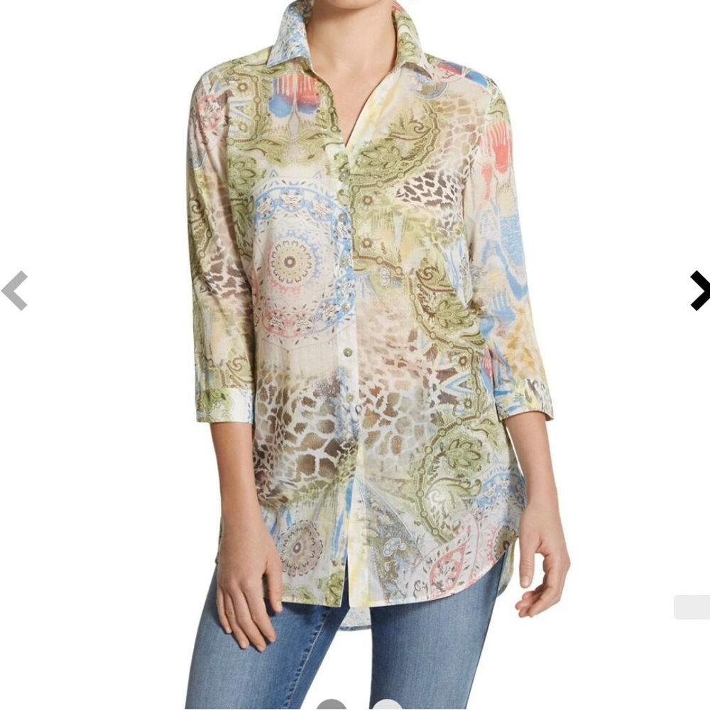 Chico’s Brenta Button-Down Shirt Size 0 Us Size 4